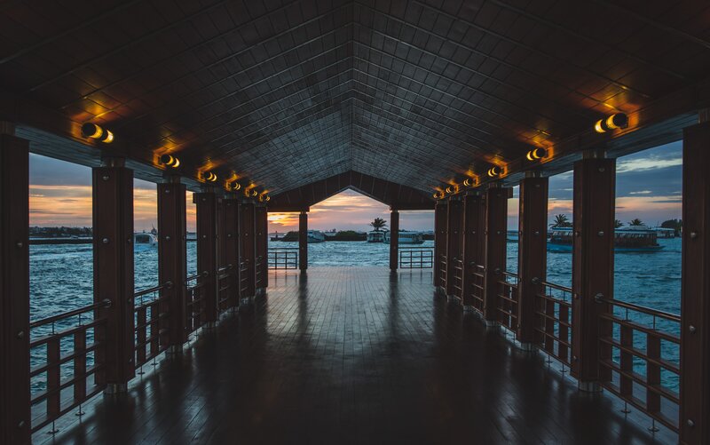 Covered Pier at Sunset