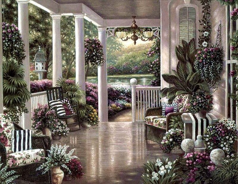 Covered Porch with Flowers