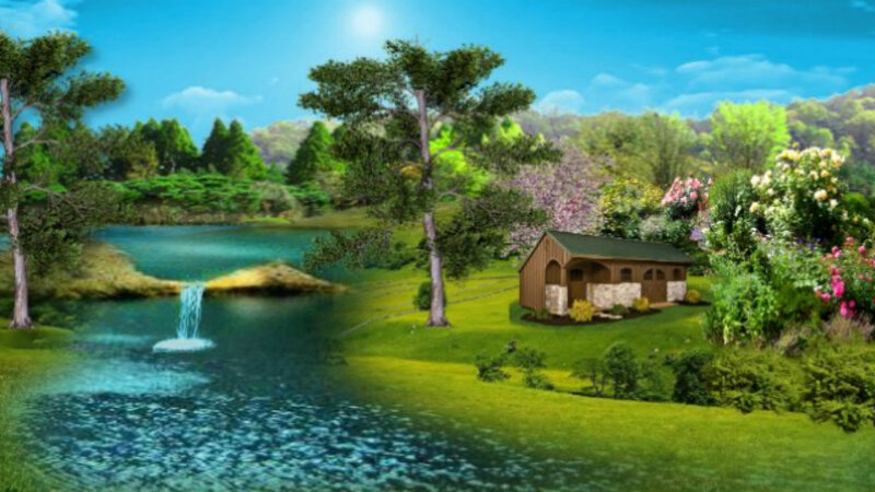 Covered Shed by Pond