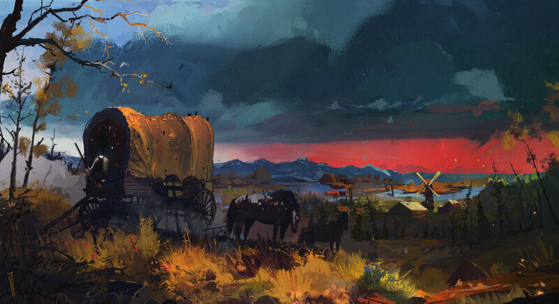 Covered Wagon at Dusk