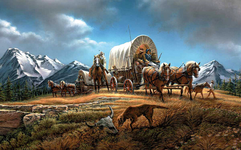 Covered Wagon Train — Blue, Dramatic