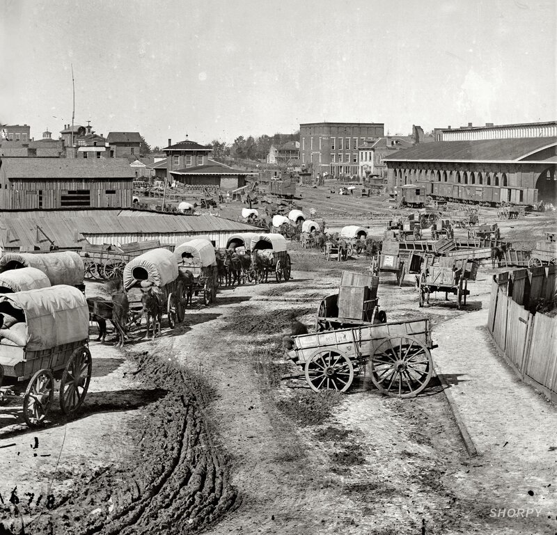 Covered Wagons in Town