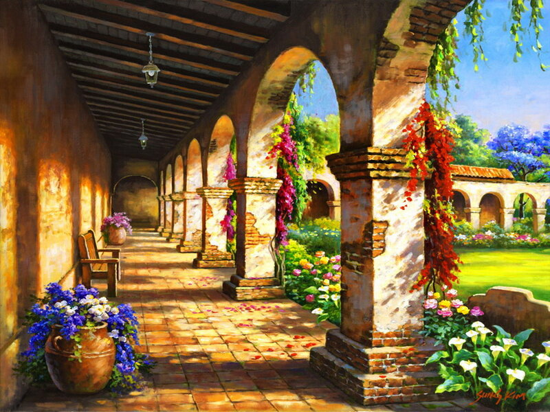 Covered Walkway with Flowers