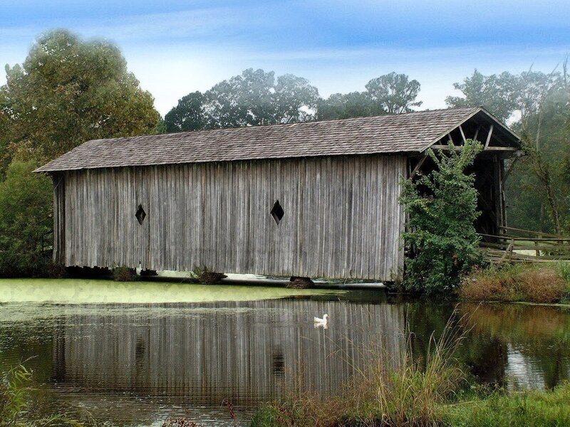Covered Wooden Bridge — Brown, Serene, Morning