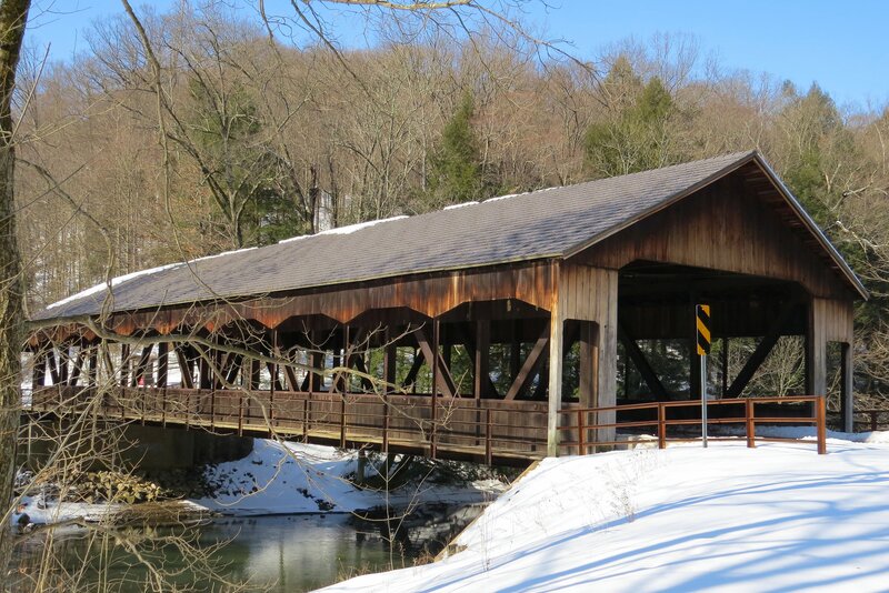 Covered Wooden Bridge — Brown, Serene, Winter