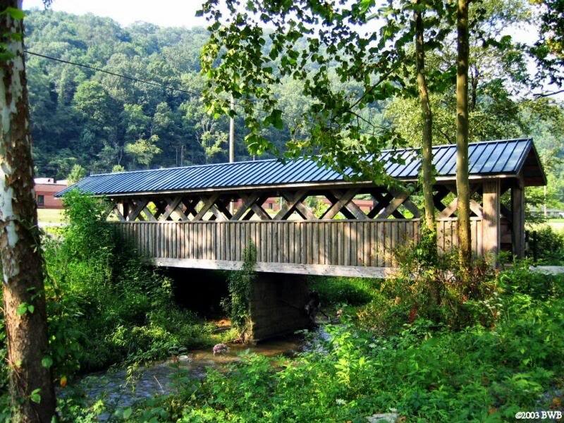 Covered Wooden Bridge — Green, Serene, Afternoon, Photograph, Stream