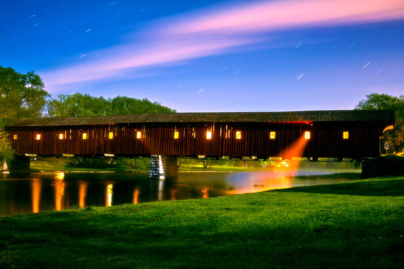 Covered Wooden Bridge — Green, Serene, Night