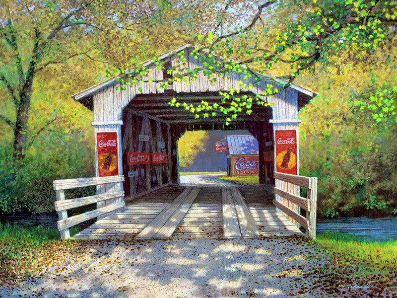 Covered Wooden Bridge — Green, Serene, Spring