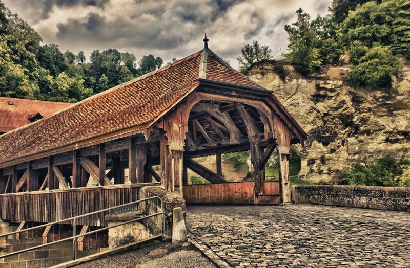 Covered wooden bridge in Switzerland