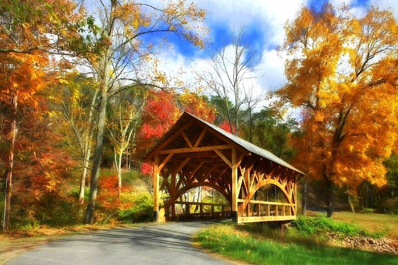 Covered Wooden Bridge — Orange, Serene