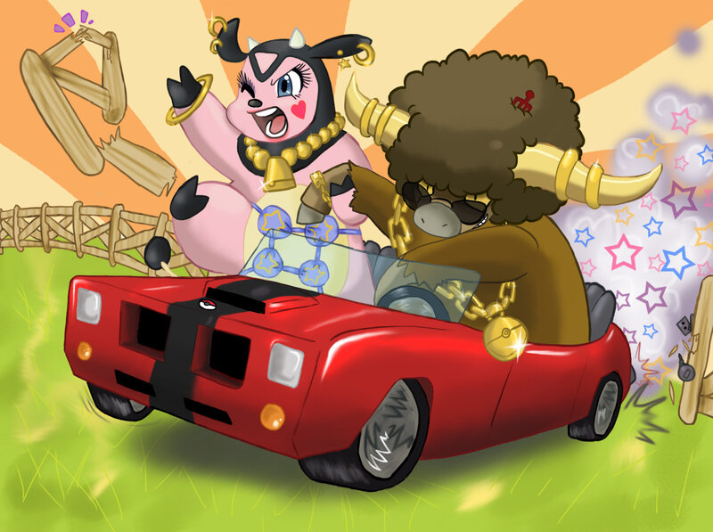 Cow and Bull in Car