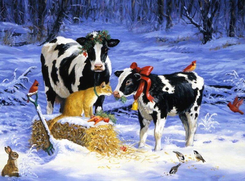 Cow and Calf in Snow