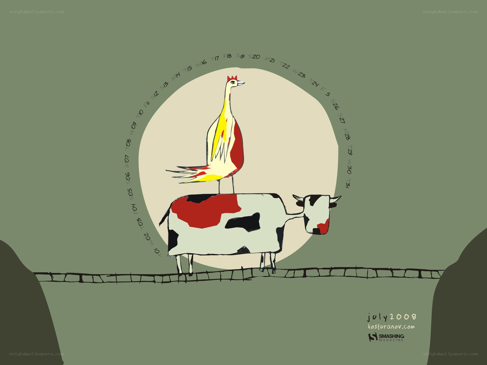 Cow and chicken illustration
