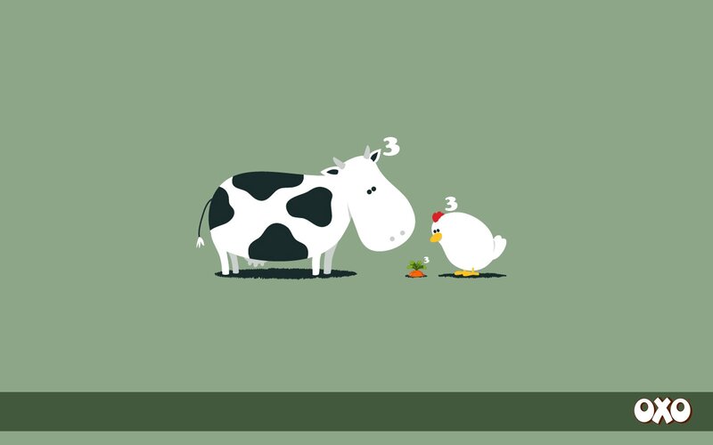 Cow and chicken with carrots