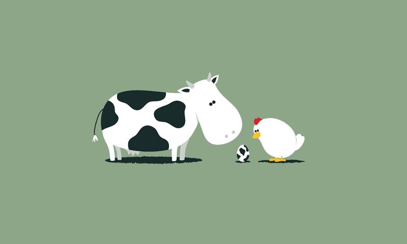 Cow and chicken with egg
