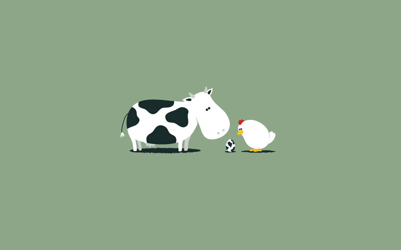 Cow and chicken with egg