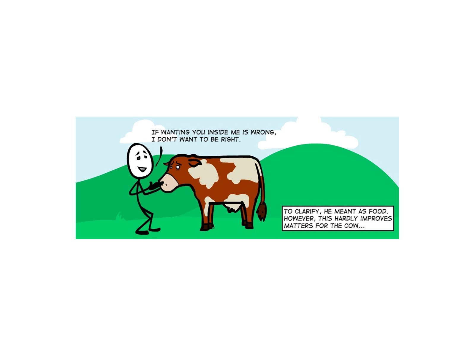 Cow and stick figure comic