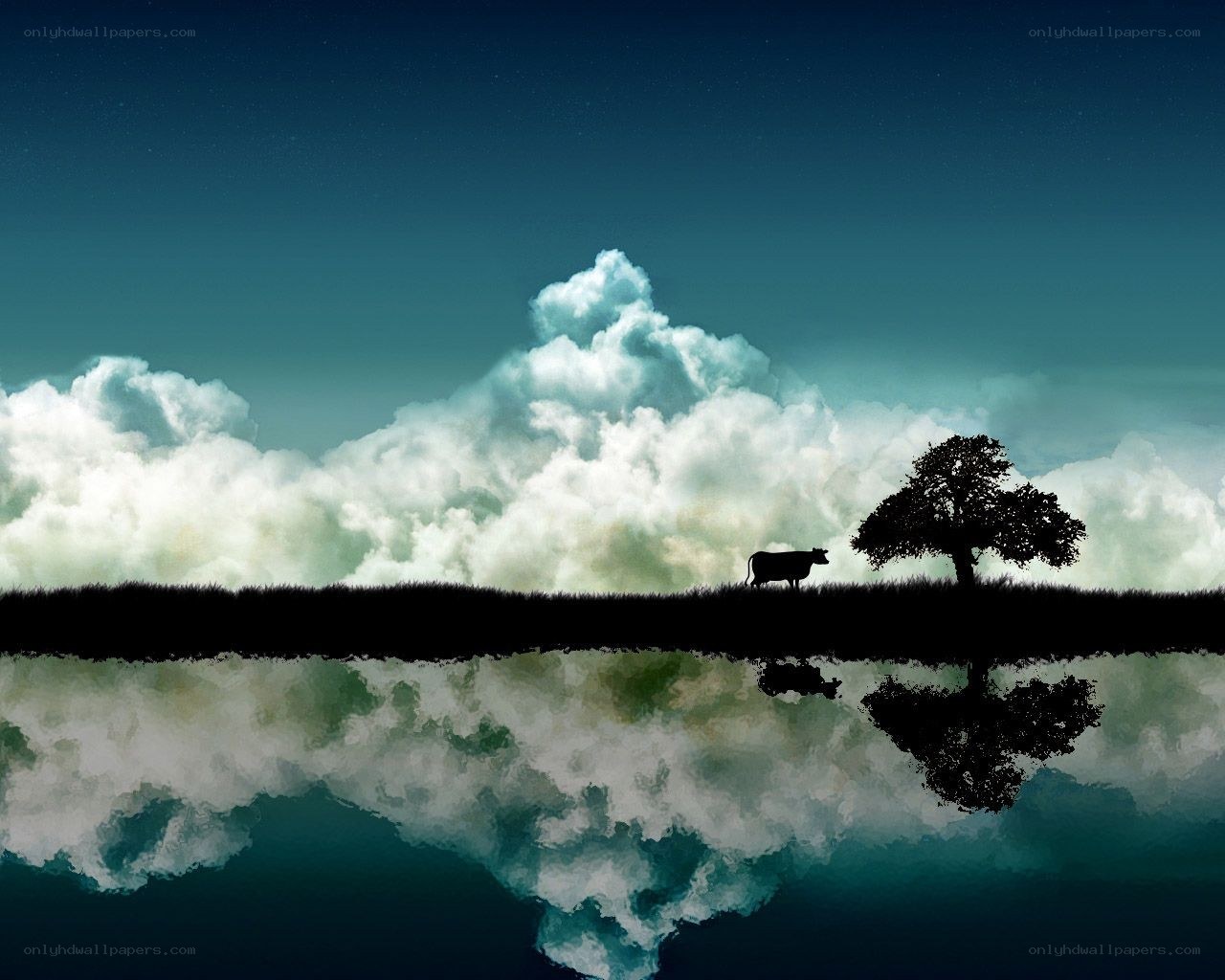 Cow and tree at night