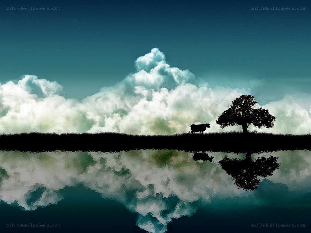 Cow and tree at night