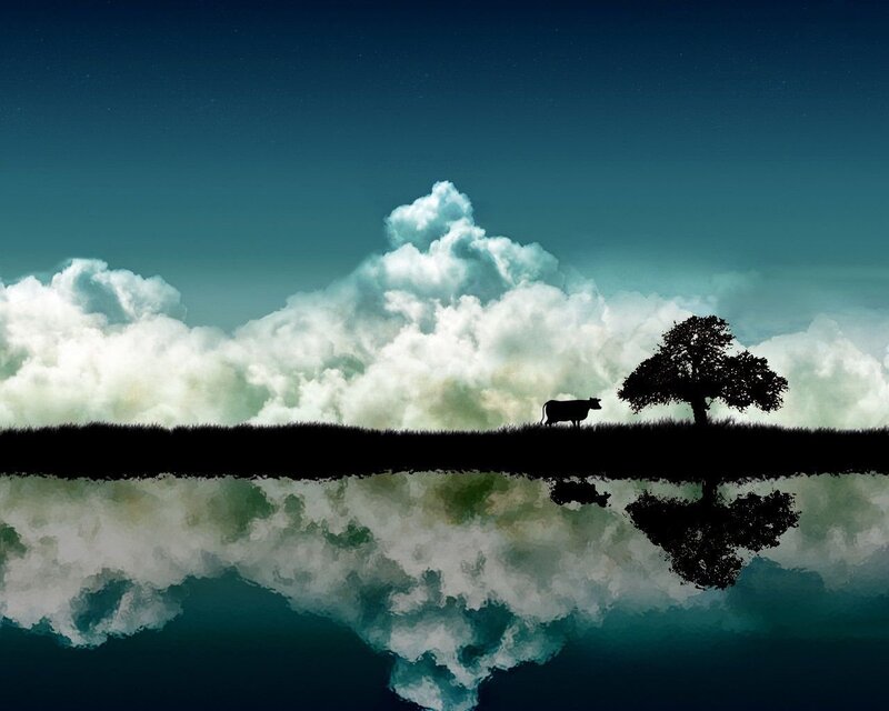 Cow and Tree Silhouette