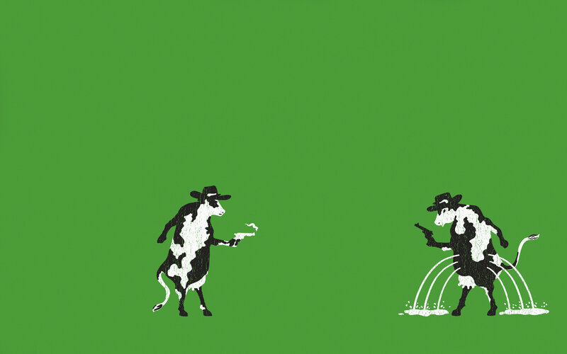 Cow duel on green