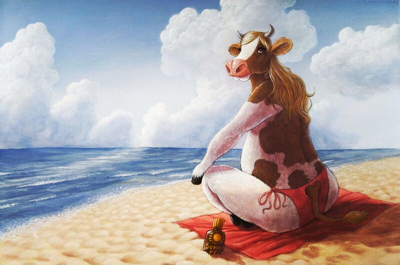 Cow in Bikini on Beach