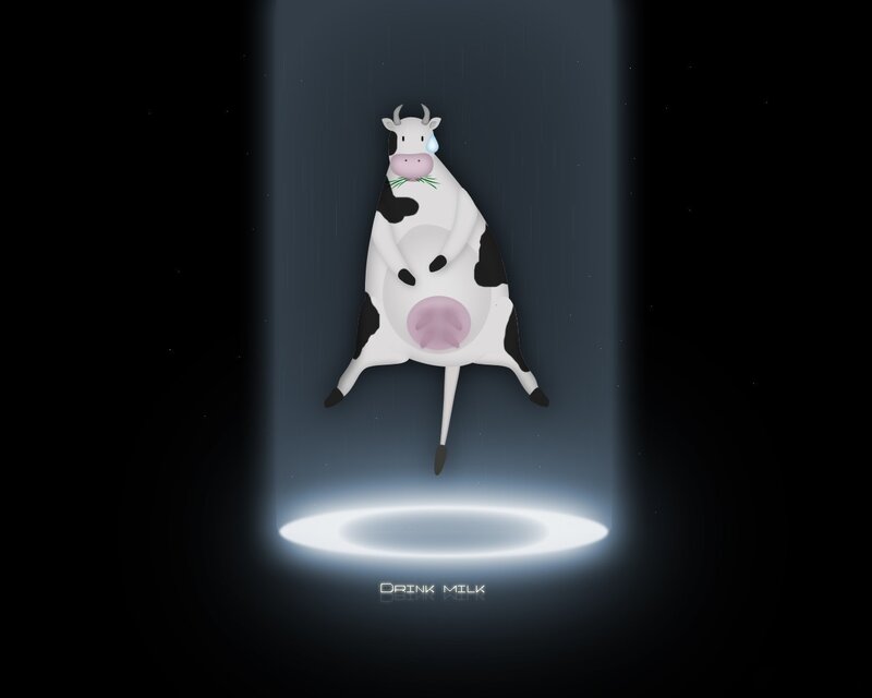 Cow in spotlight with milk