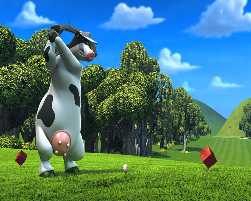 cow playing golf