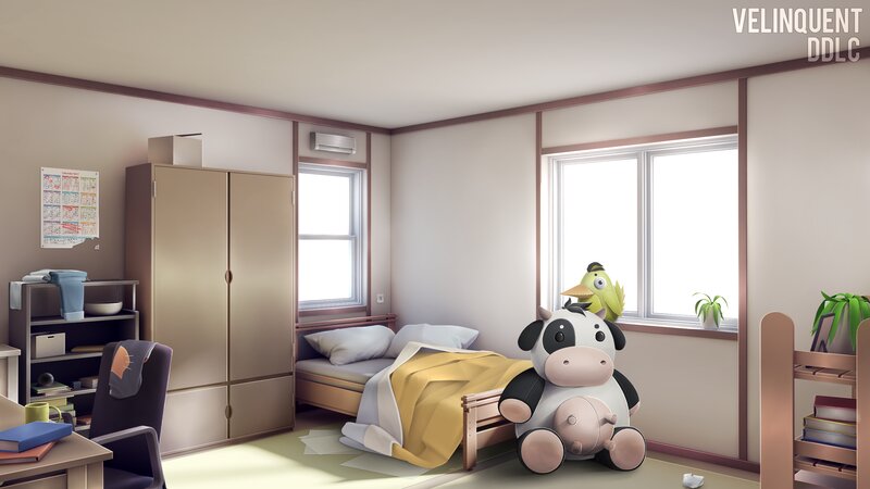 Cow Plush Toy in Bedroom