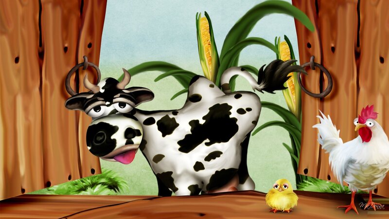 Cow with Chicken and Chick