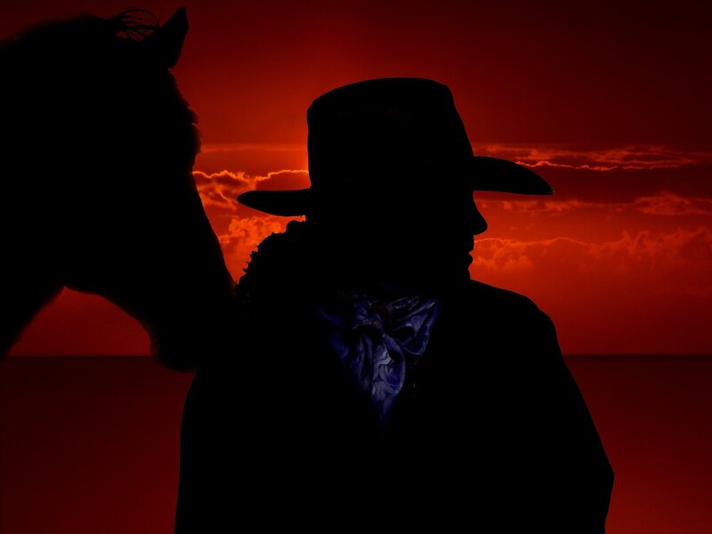 Cowboy and Horse Silhouette — Red