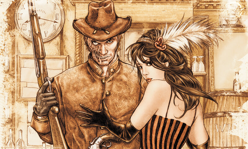 cowboy and woman in saloon
