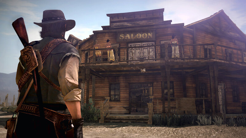 cowboy at saloon entrance