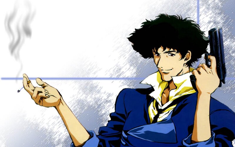 Cowboy Bebop character with gun and cigarette