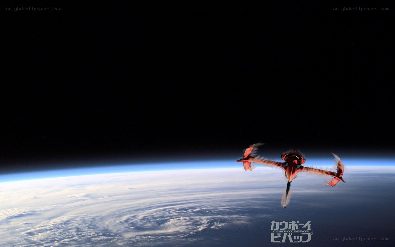 Cowboy Bebop spacecraft over Earth