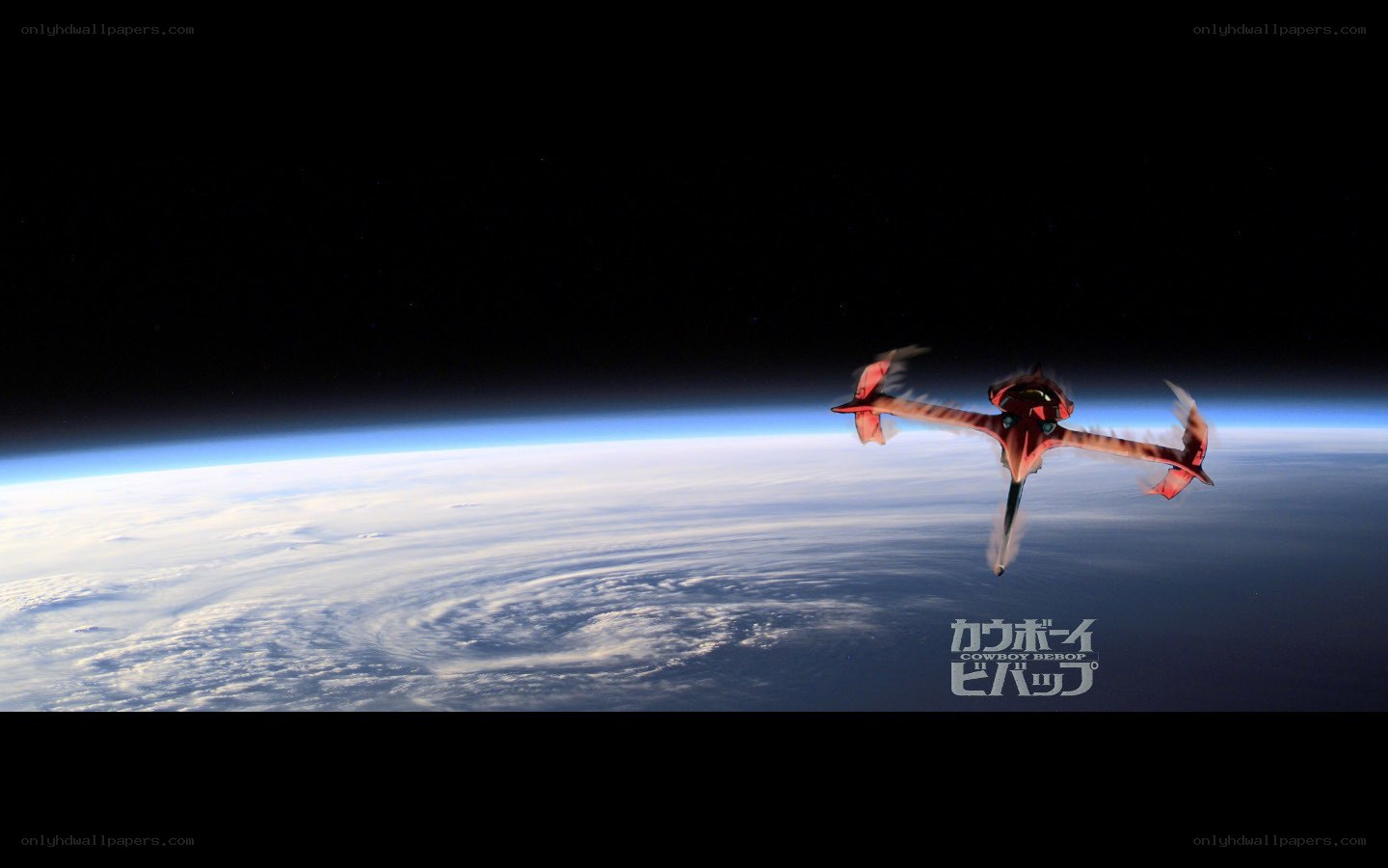 Cowboy Bebop spacecraft over Earth