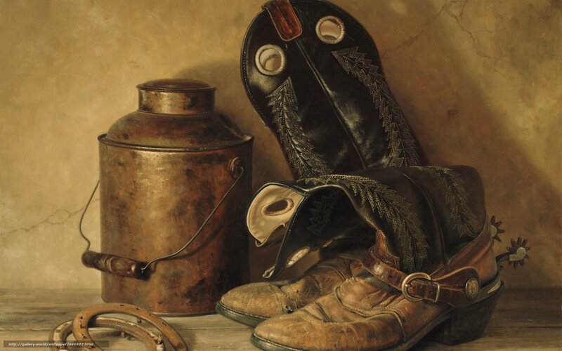 Cowboy boots and vintage can