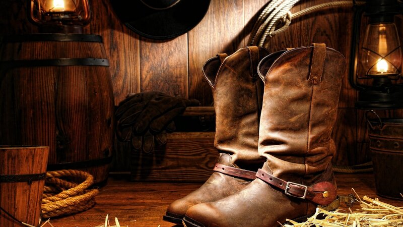 Cowboy Boots in Barn — Brown
