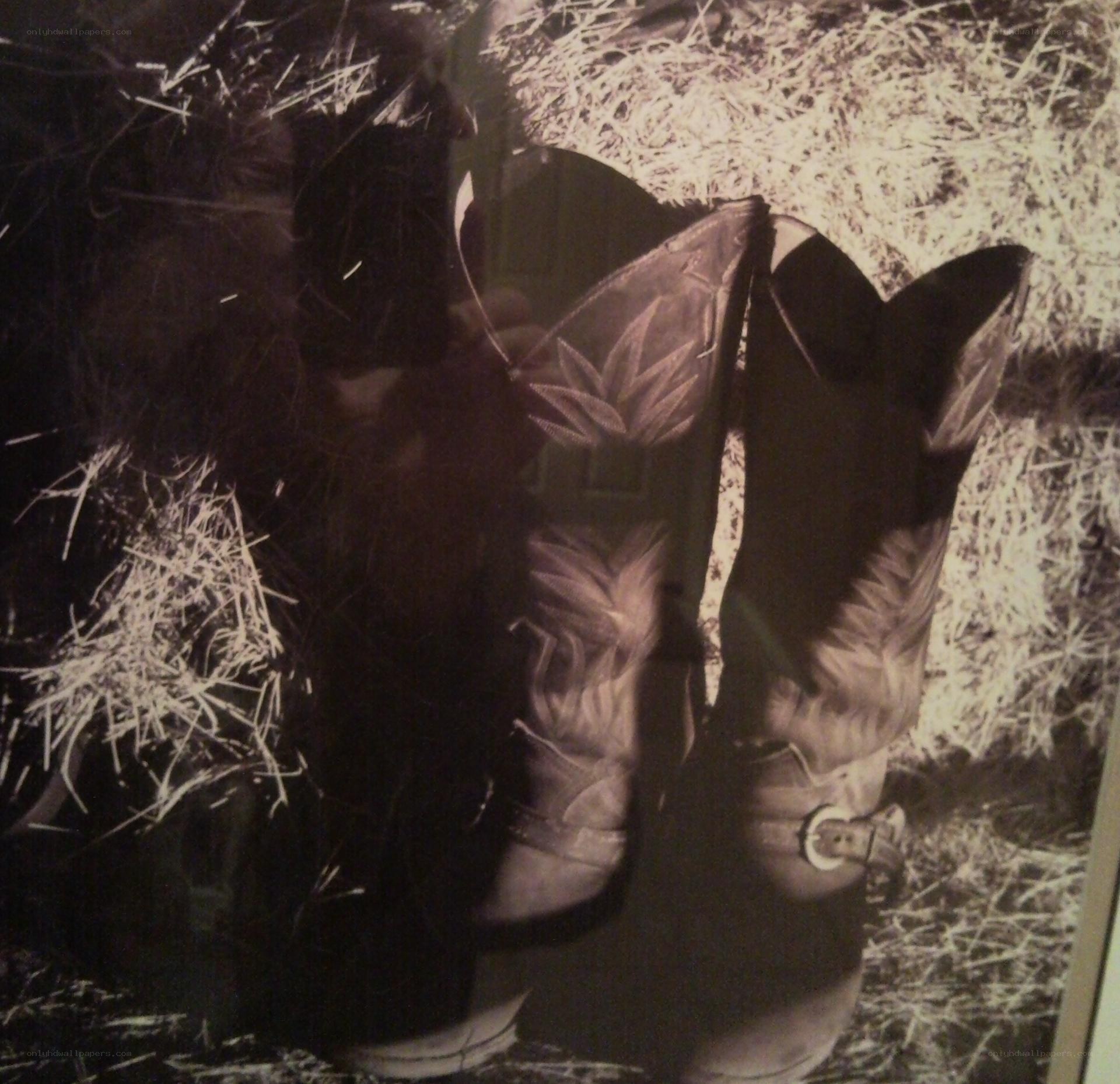 cowboy boots on hay