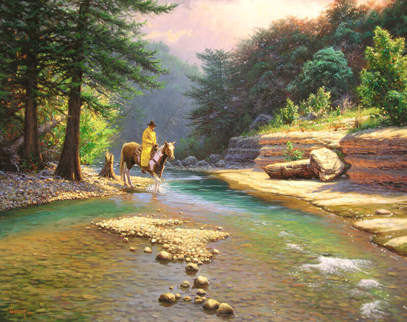 Cowboy crossing a stream