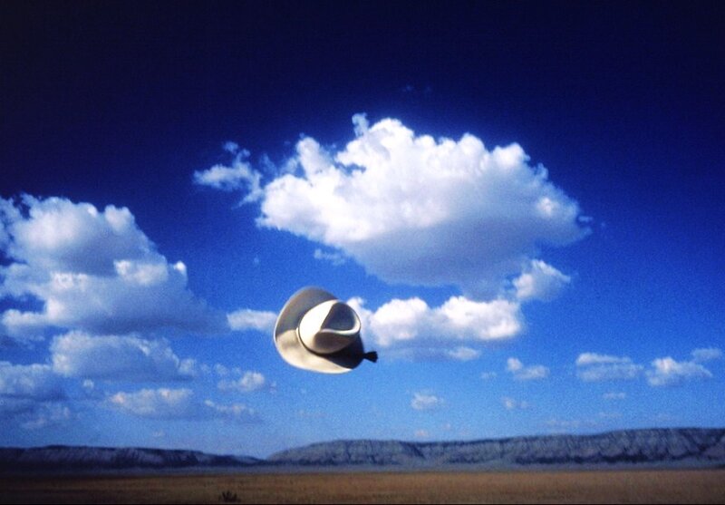Cowboy hat flying in the sky
