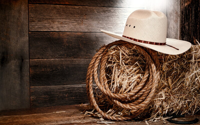Cowboy Hat on Hay Bale — Brown, Rural