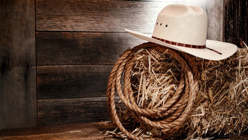 Cowboy Hat on Hay Bale — Brown