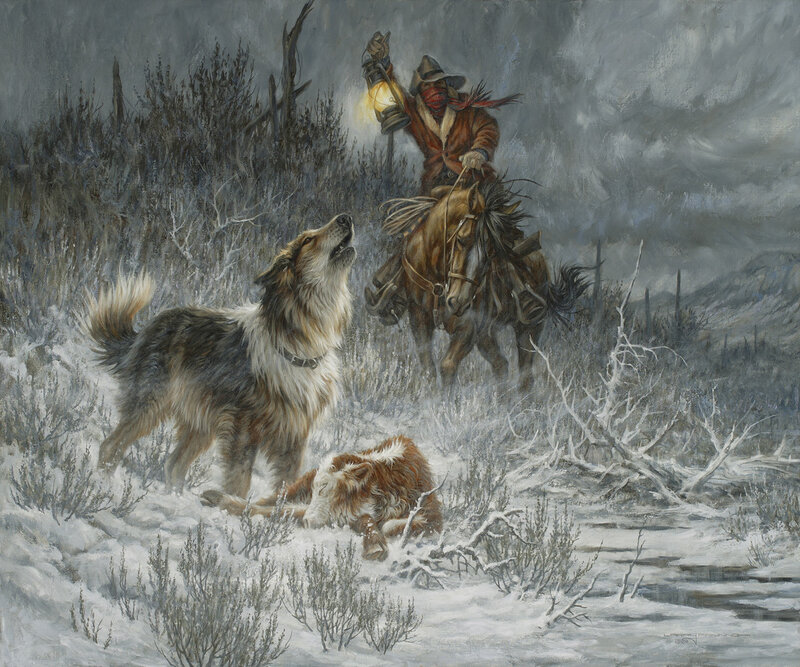 Cowboy in a snowstorm