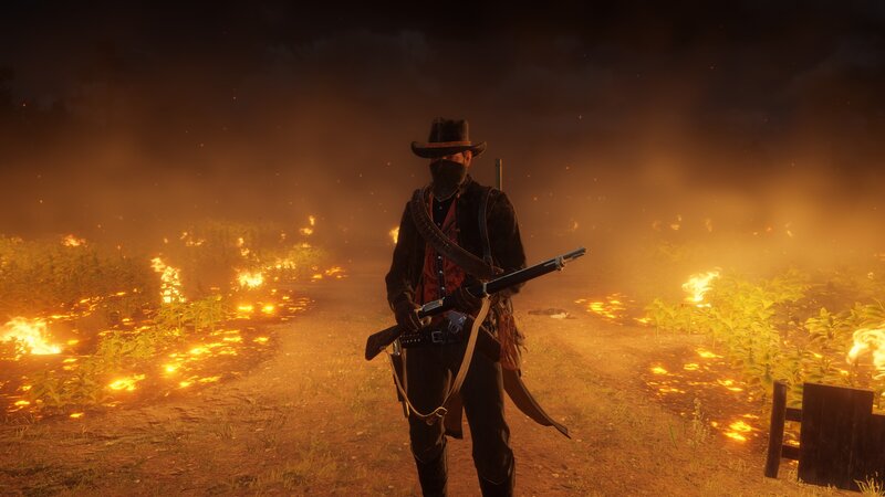 Cowboy in Burning Field