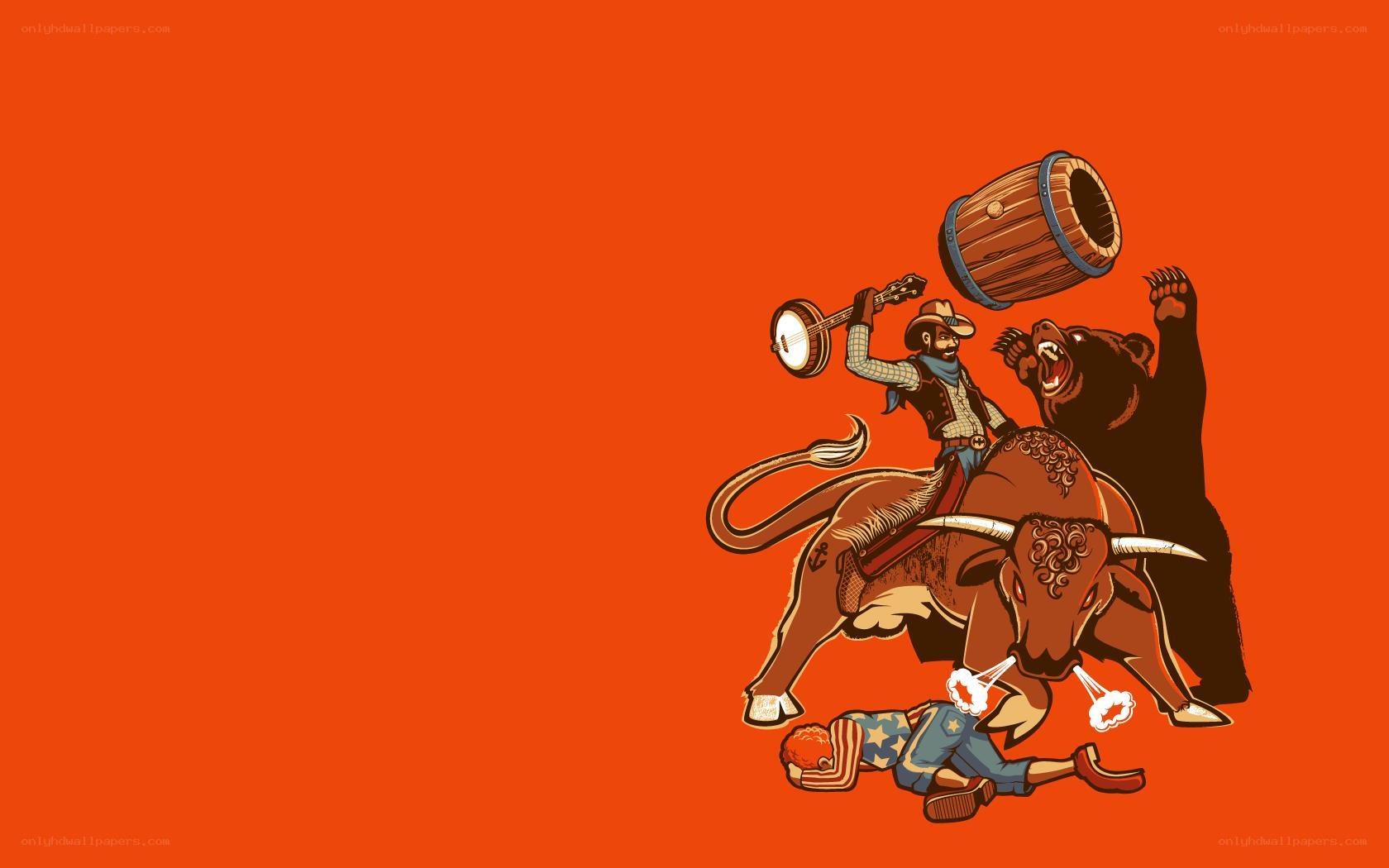 Cowboy on a bull with bear