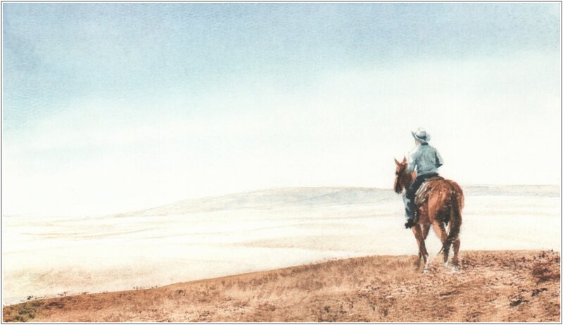 Cowboy on a horse in the desert