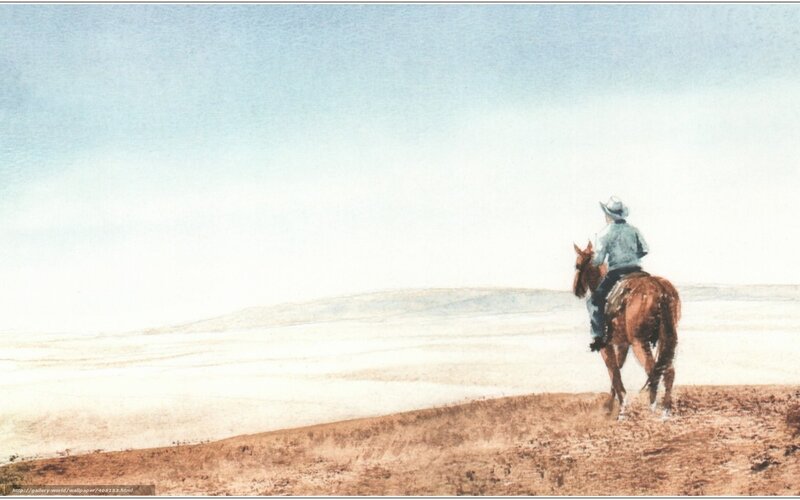 Cowboy on a horse in the desert