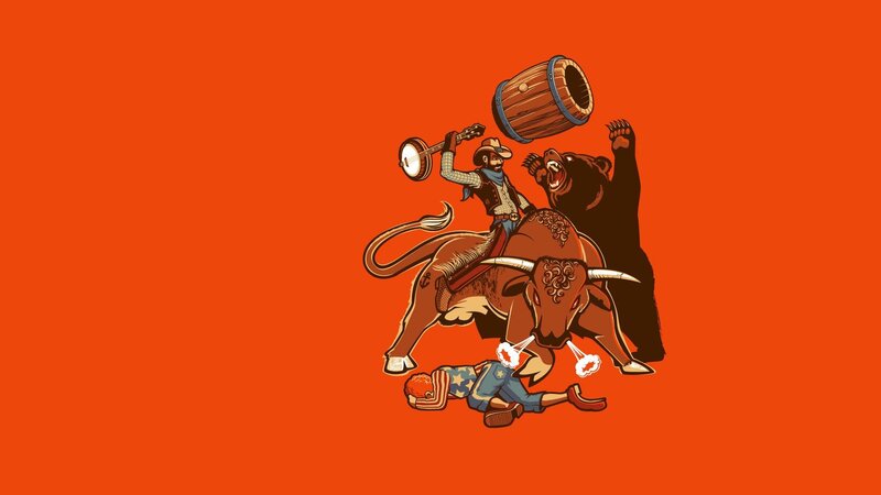 cowboy on bull with bear