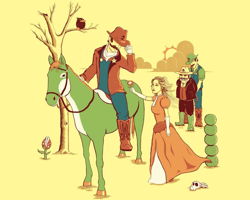 Cowboy on Green Horse — Yellow, Calm